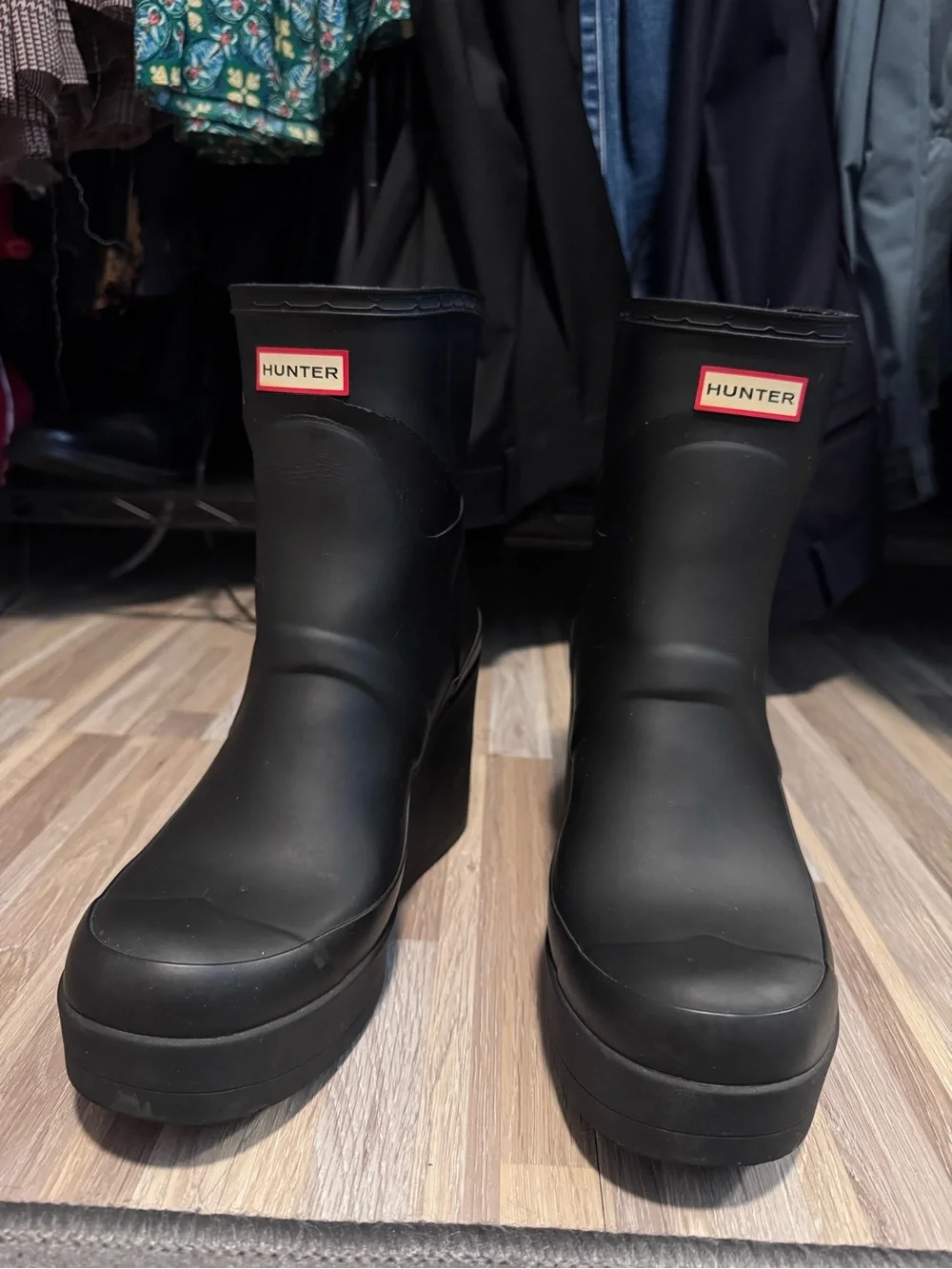 Hunter Black Wedge Rain Boots